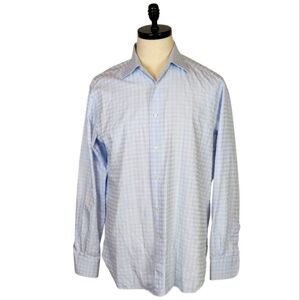 Ermenegildo Zegna Dress Shirt Blue Checkered Regular Fit 100% Cotton Luxury